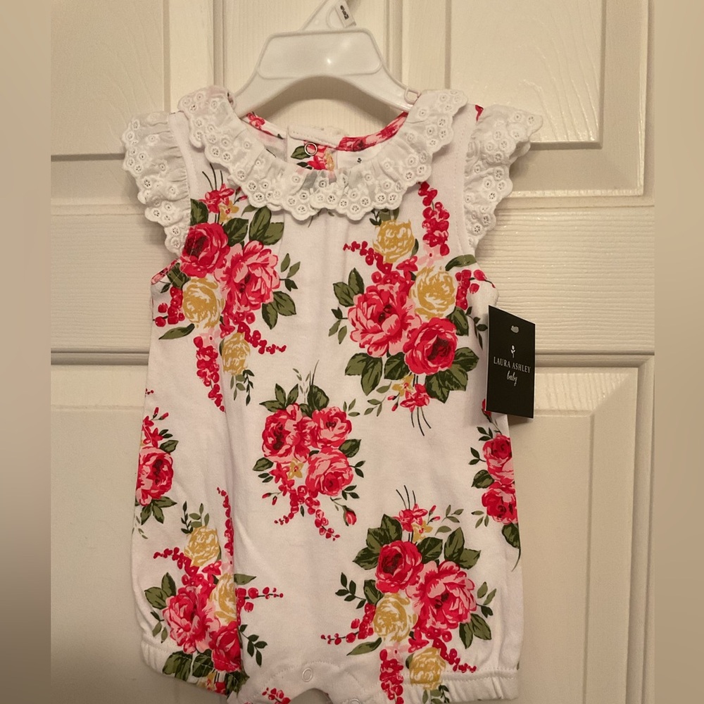 Laura Ashley Baby Romper with Pink and Yellow Floral Design